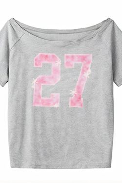 Y2K Off-Shoulder Red T-Shirt for Summer, Loose Fit Short-Sleeve Top with Digital Print, Spicy Girl American Style