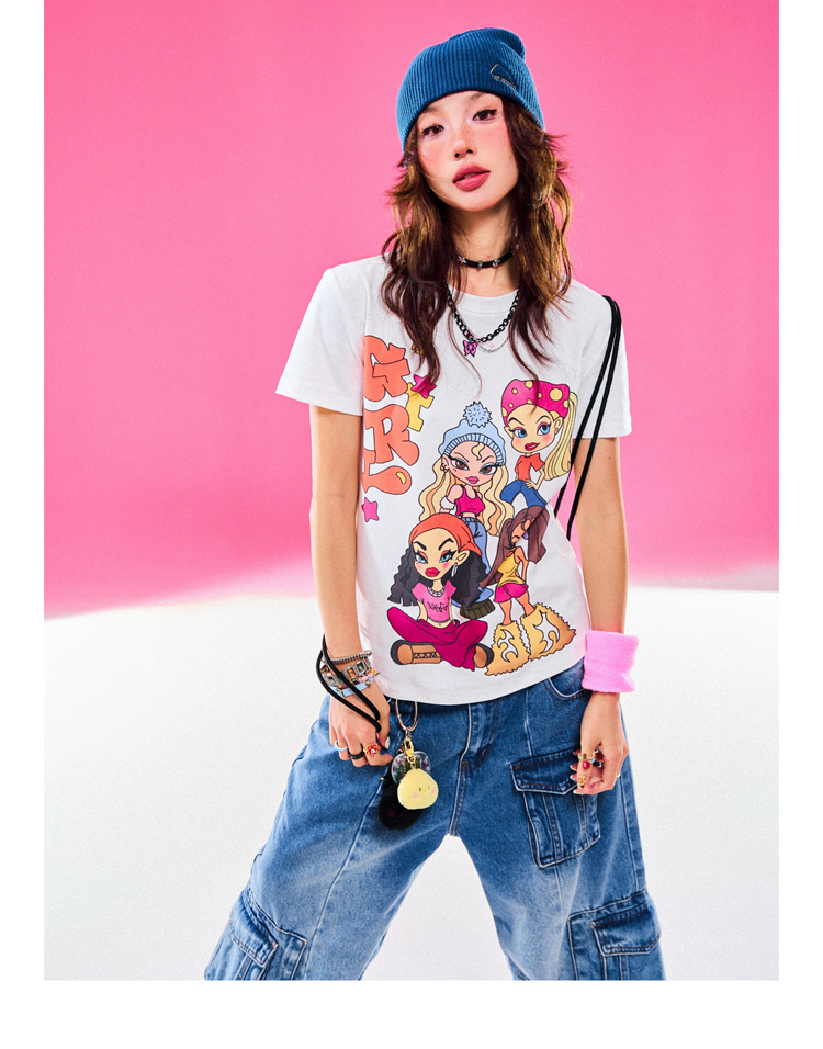 Y2K Slim Fit Cartoon Girl Printed Short Sleeve T-Shirt for Women - Versatile Summer Top Y2K Slim Fit Cartoon Girl Printed Short Sleeve T-Shirt for Women - Versatile Summer Top