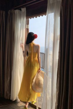 Yellow Backless Halter Dress - Long Beach Skirt for Seaside Vacation - Sexy Summer Style