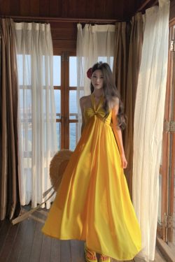 Yellow Backless Halter Dress - Long Beach Skirt for Seaside Vacation - Sexy Summer Style