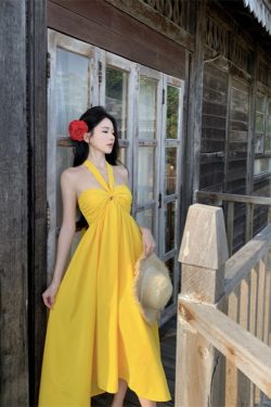 Yellow Backless Halter Dress - Long Beach Skirt for Seaside Vacation - Sexy Summer Style