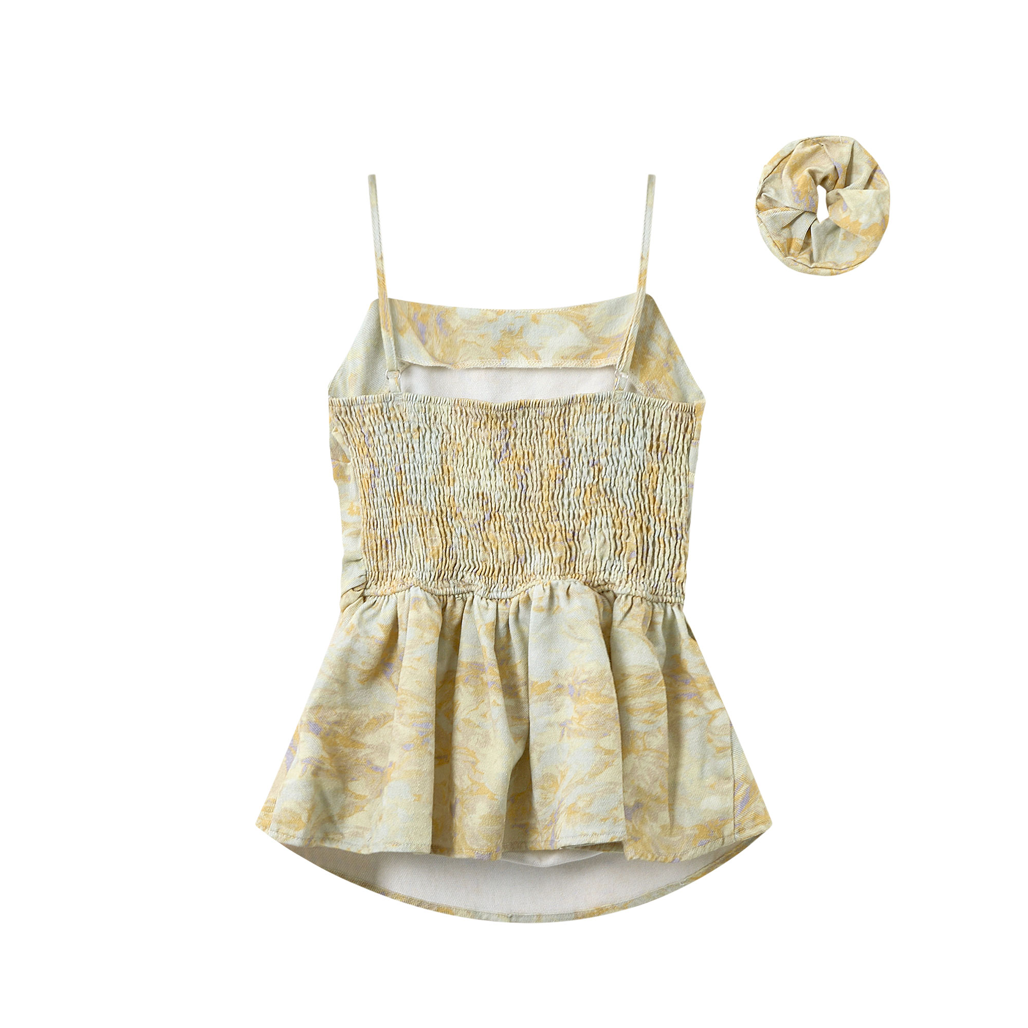Yellow Gradient Waist-Cinching Camisole with Hair Tie - Unique Summer Vacation Style Sweet Top for Women Yellow Gradient Waist-Cinching Camisole with Hair Tie - Unique Summer Vacation Style Sweet Top for Women