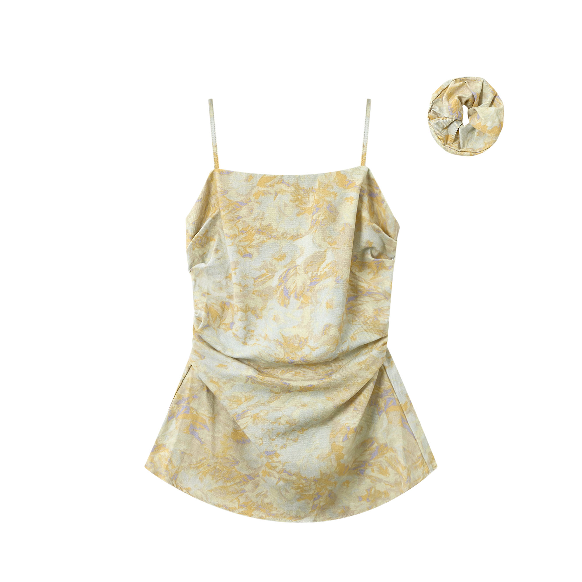 Yellow Gradient Waist-Cinching Camisole with Hair Tie - Unique Summer Vacation Style Sweet Top for Women Yellow Gradient Waist-Cinching Camisole with Hair Tie - Unique Summer Vacation Style Sweet Top for Women