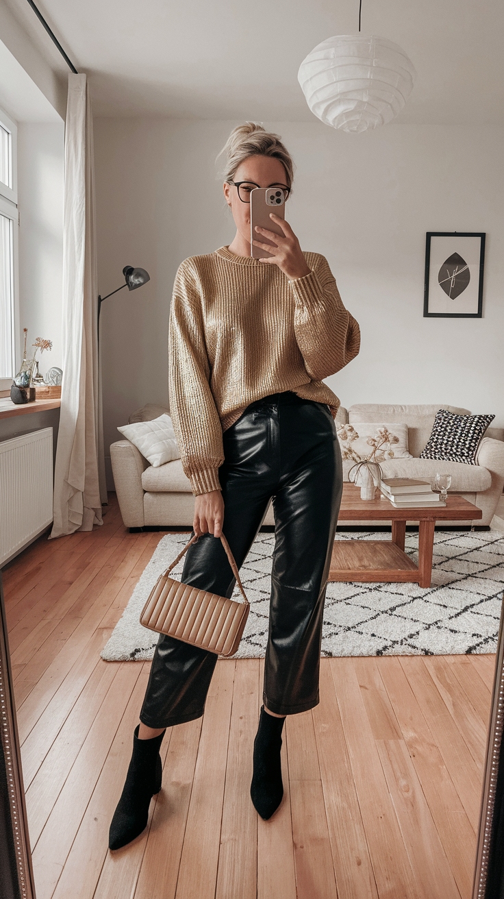 Creating a Stunning Metallic Gold Sweater Outfit outfit idea