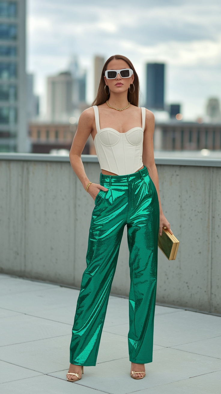 Top Tips for a Stunning Metallic Green Pants Outfit outfit idea