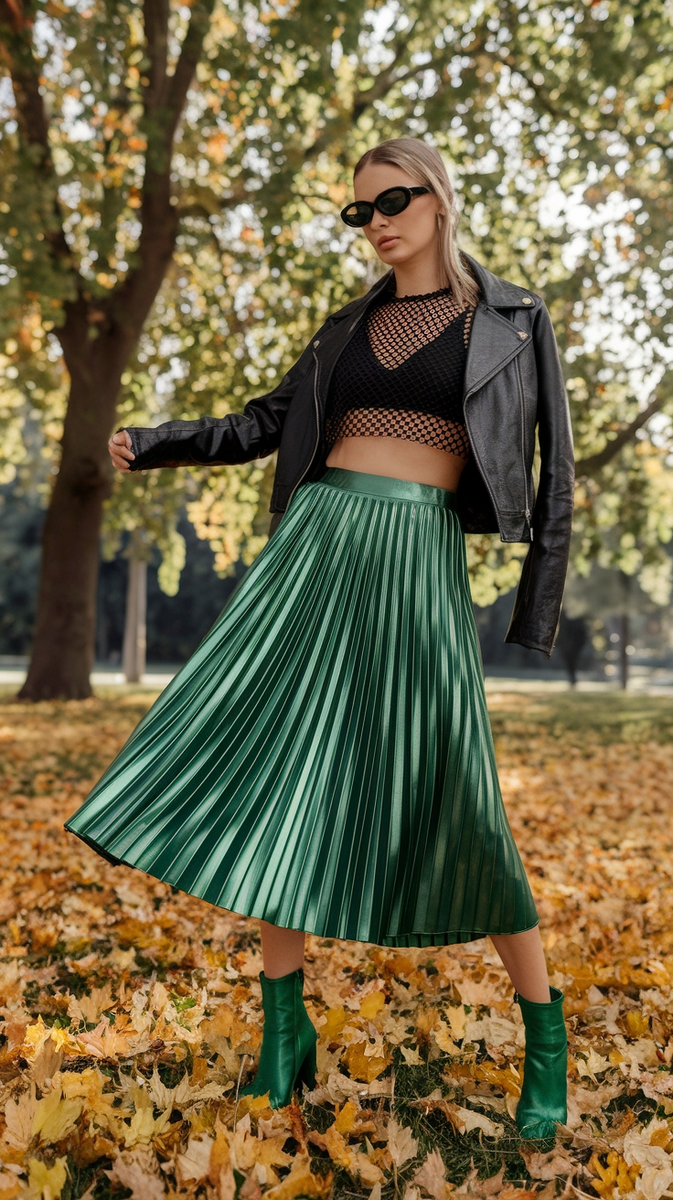 How to Rock a Metallic Green Skirt Outfit Effortlessly outfit idea