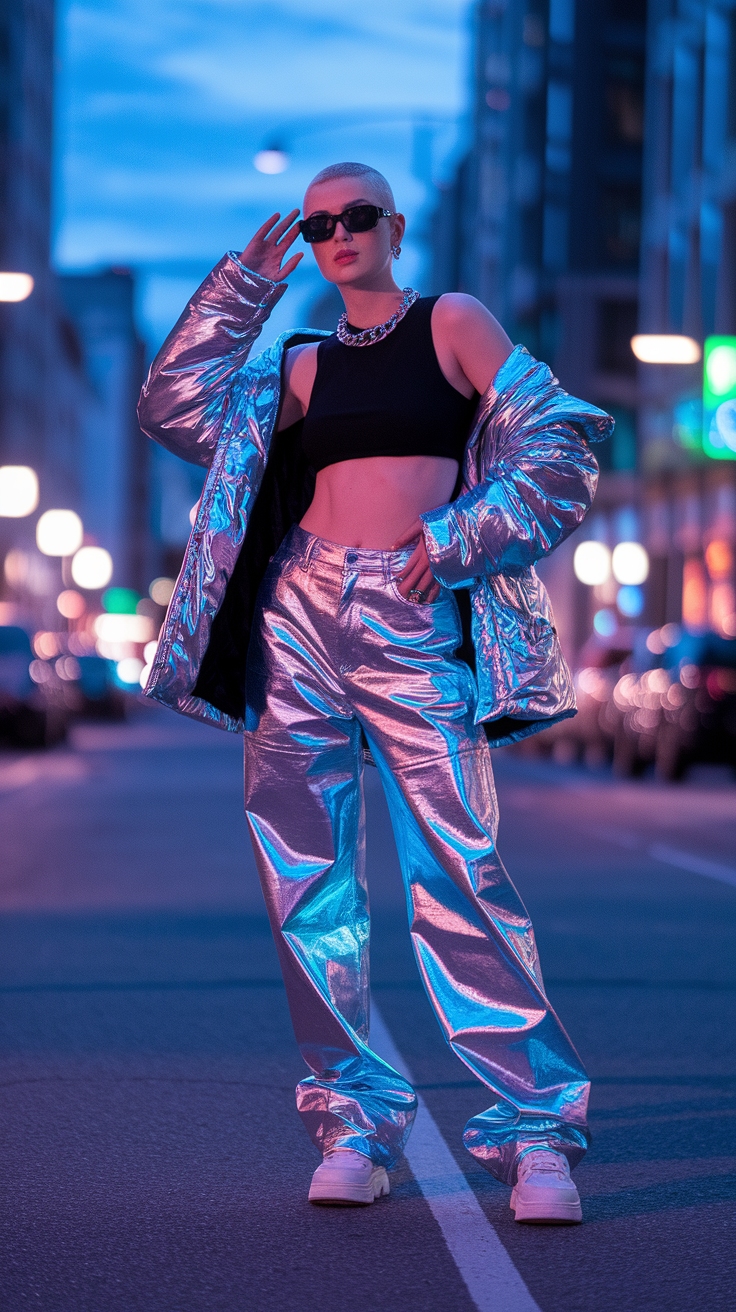 Trendy Ways to Wear a Metallic Jeans Outfit This Season outfit idea