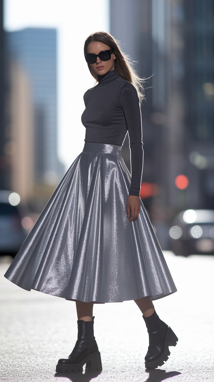 Versatile Metallic Midi Skirt Outfit Ideas to Try outfit idea