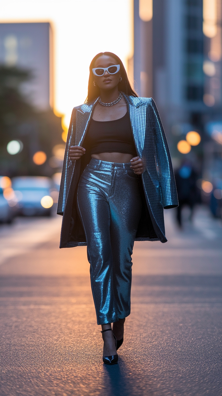 Dressing Up in Metallic Pants Outfit for Black Women outfit idea