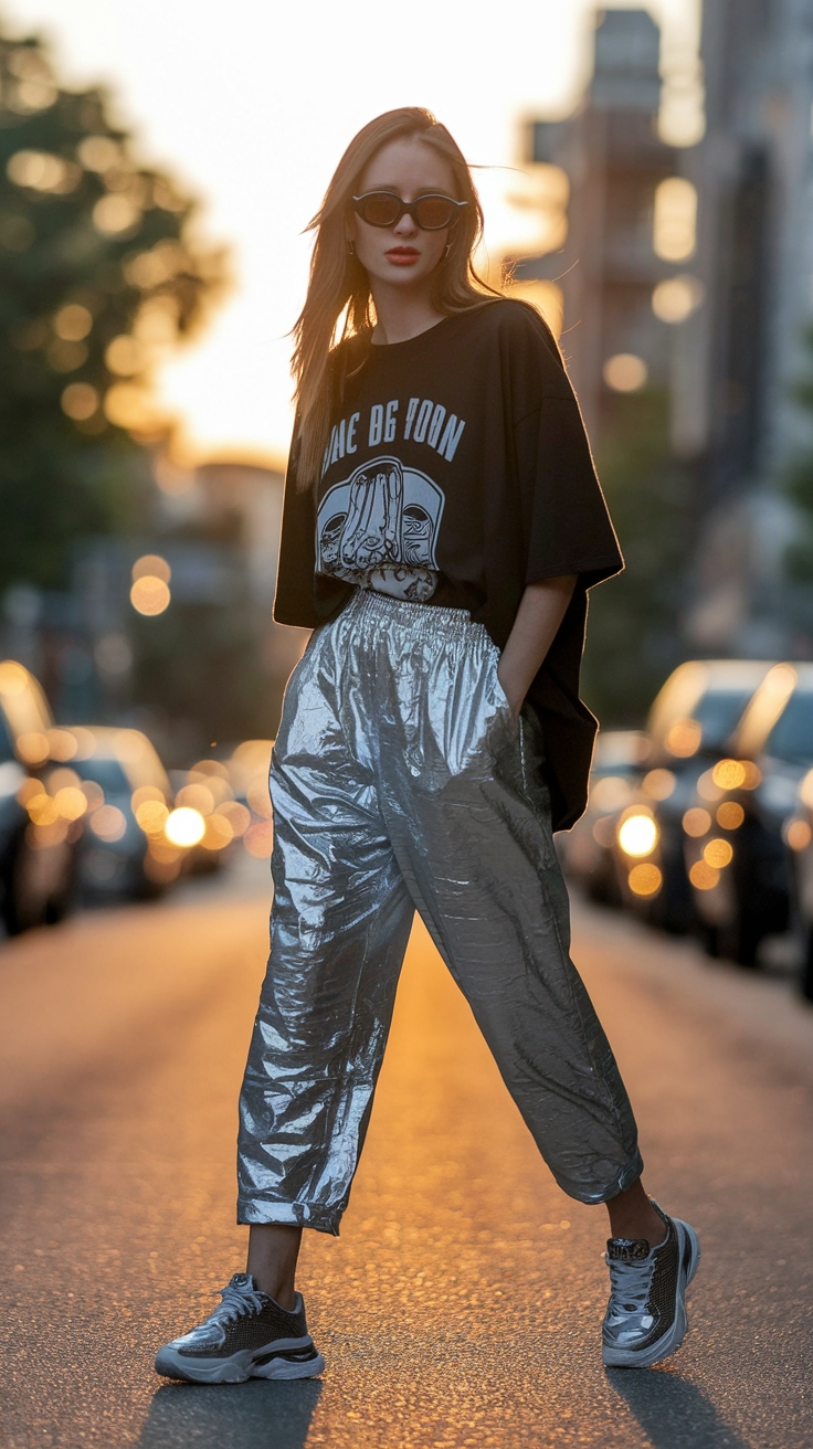 Metallic Pants Outfit: Create Eye-Catching Looks outfit idea