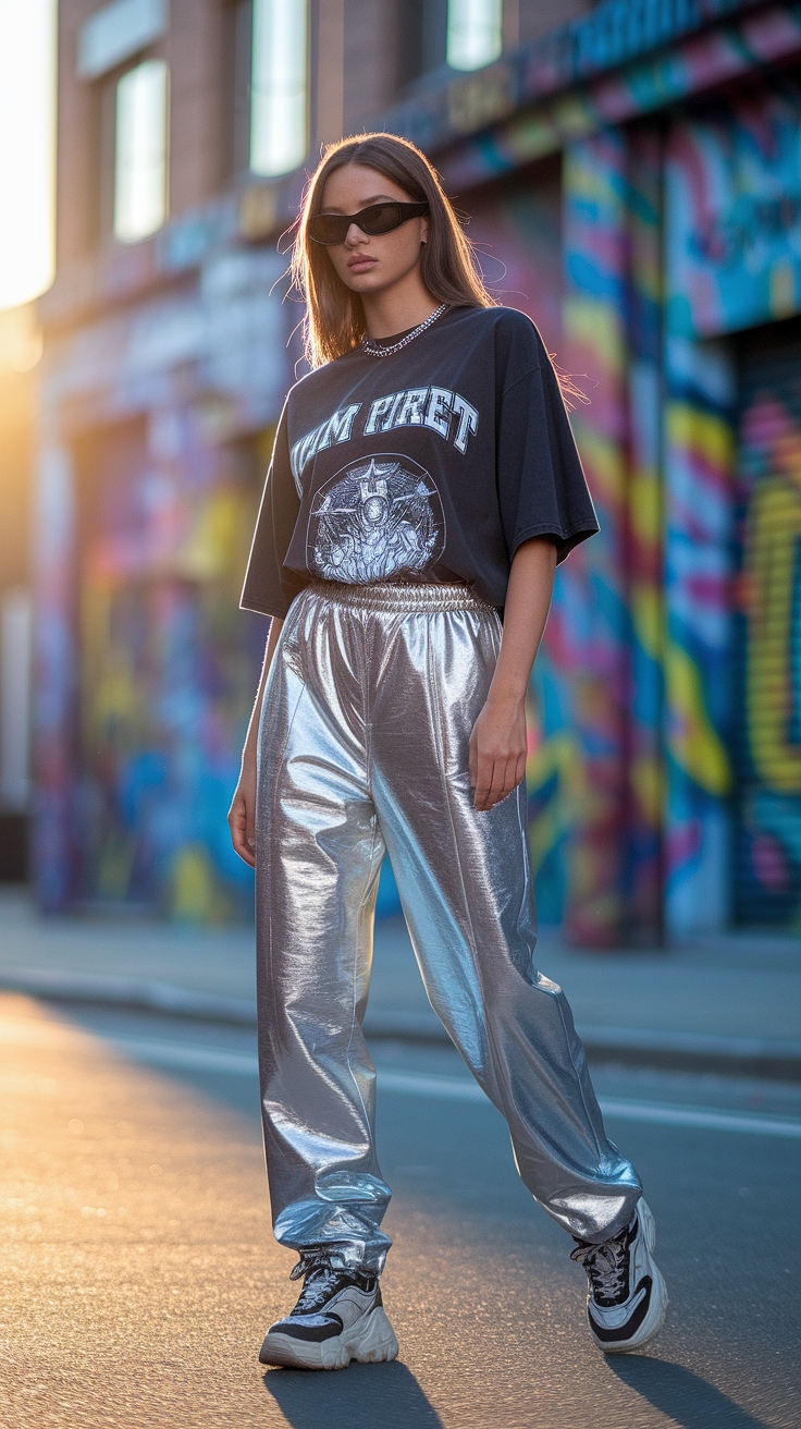 Metallic Pants: A Bold Choice for Festival Wear outfit idea