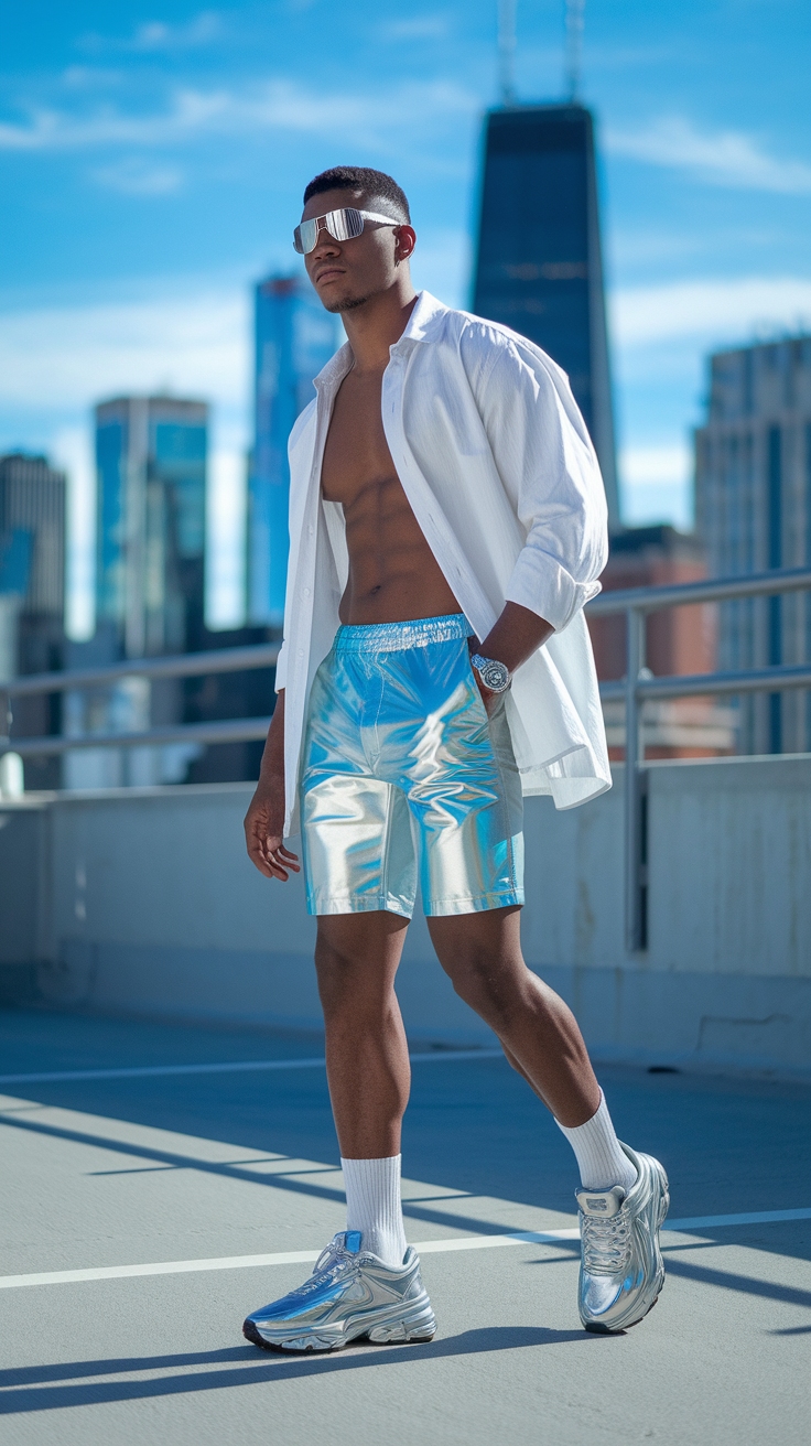 Metallic Shorts: Shine Bright at Festivals outfit idea