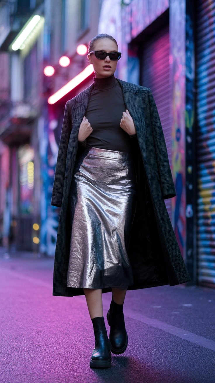 Stunning Metallic Silver Skirt Outfits for Stylish Women outfit idea