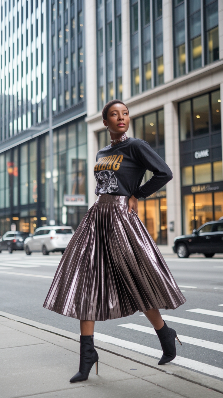 Fashion Tips for Metallic Skirt Outfit for Black Women outfit idea