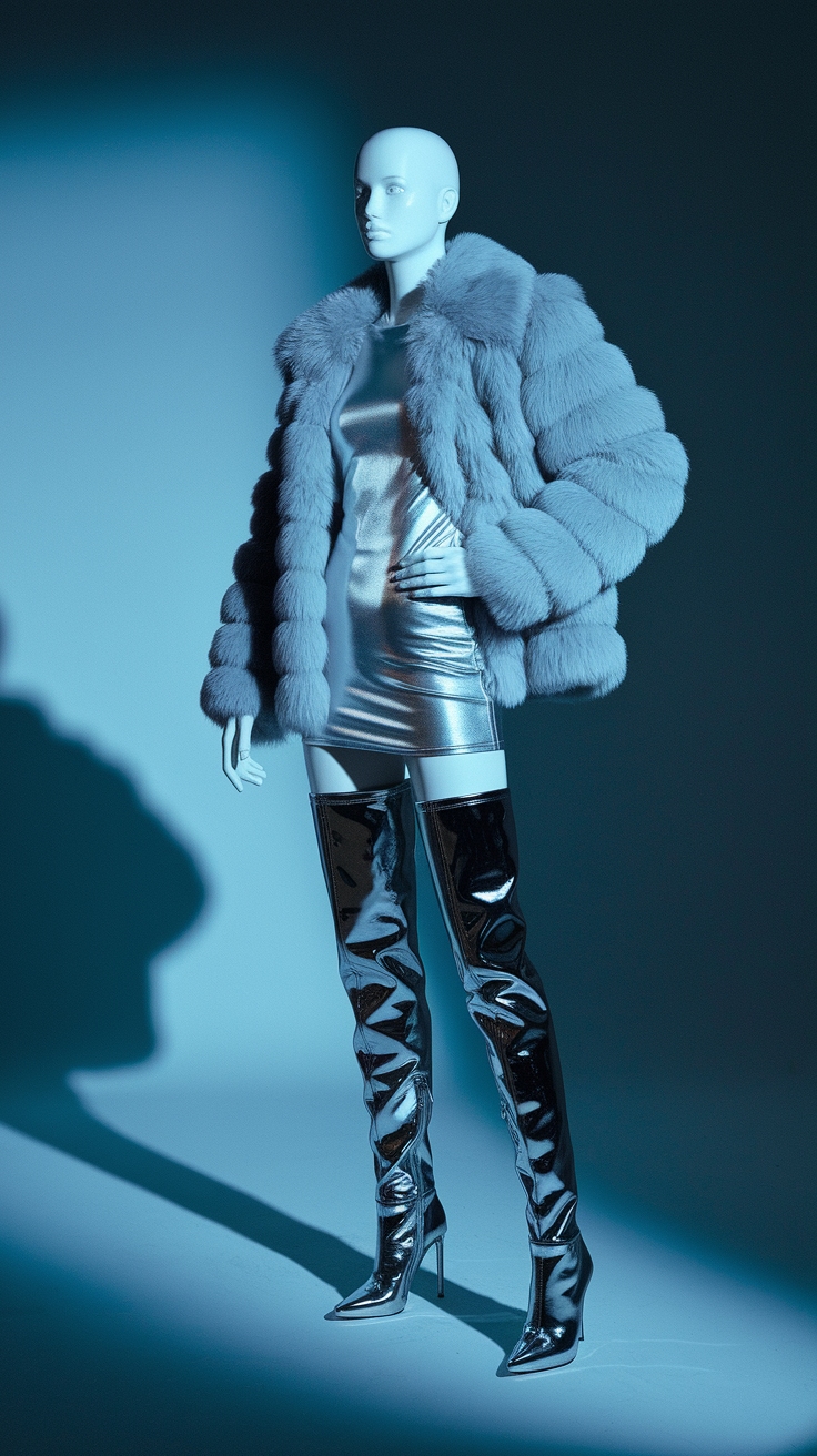 Make a Statement with Metallic Thigh High Boots Outfit outfit idea