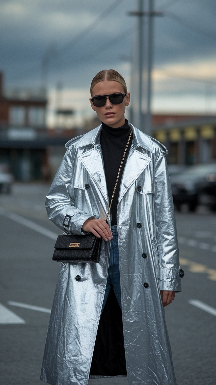 Crafting a Chic Metallic Trench Coat Outfit outfit idea