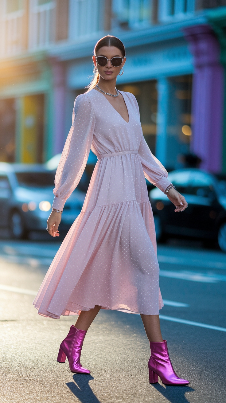 Make a Statement with Pink Metallic Boots Outfit outfit idea