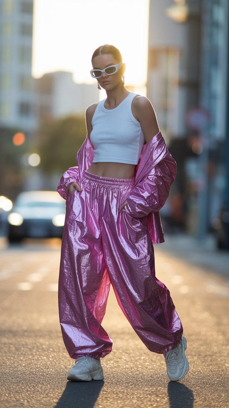 Styling Tips for Pink Metallic Pants You Need to Know outfit idea