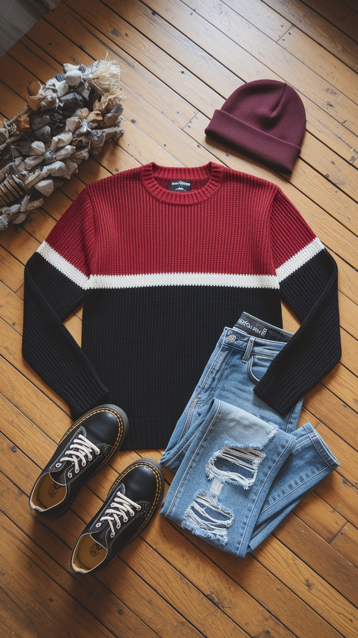 Styling the Red and Black Sweater This Season outfit idea