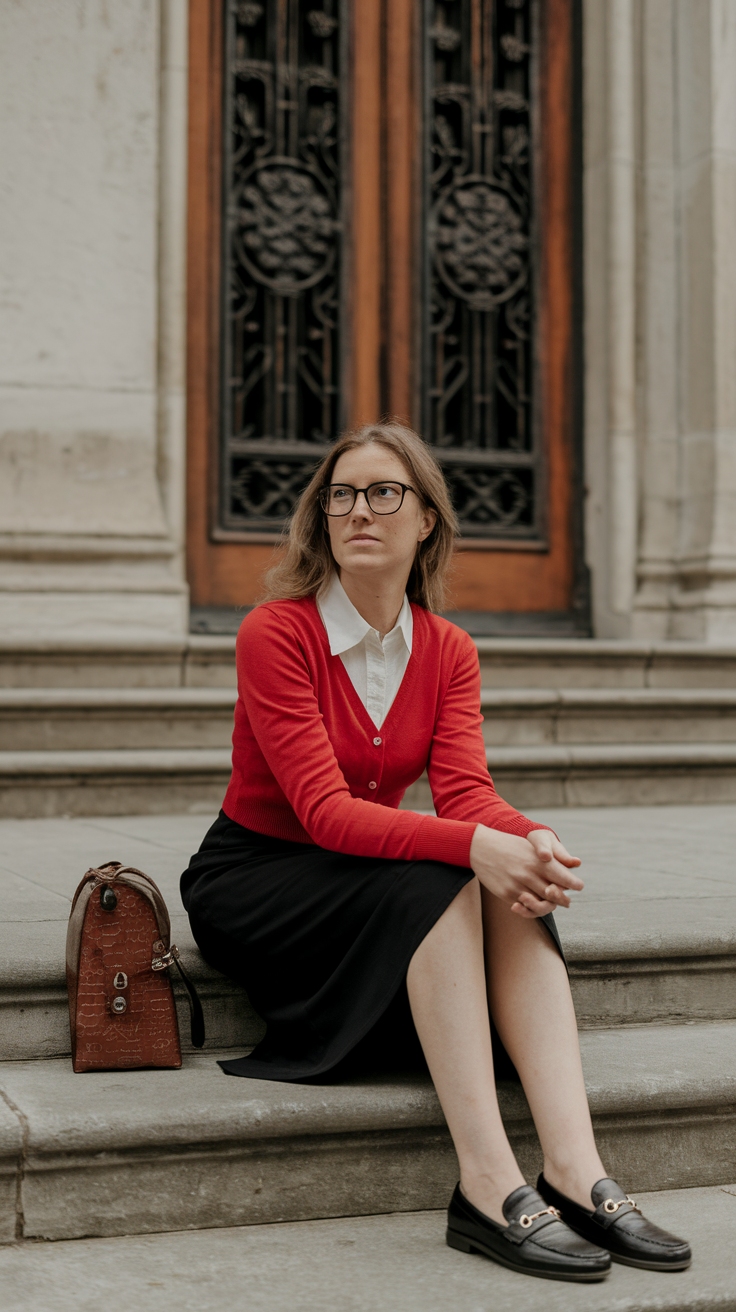 Red Button Up Cardigan Outfit for Cozy Layers outfit idea