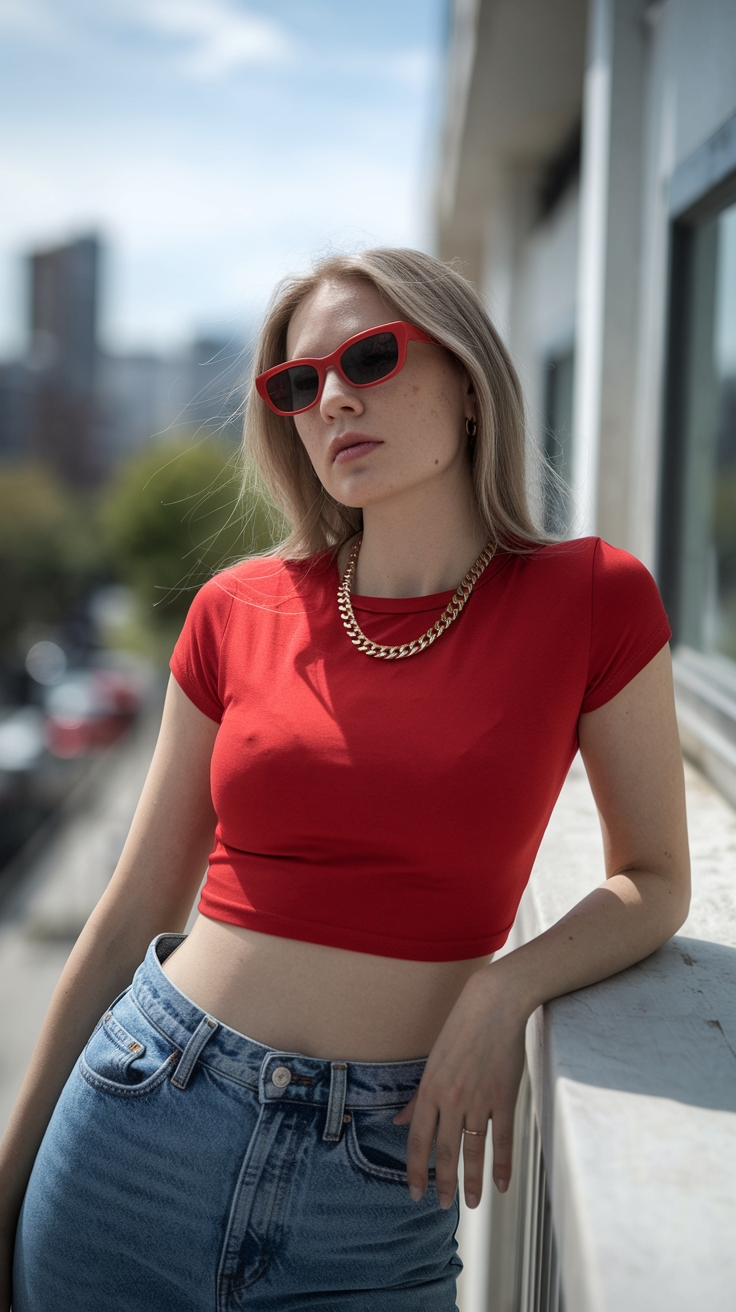 Stylish Red Cropped Top for Effortless Looks outfit idea