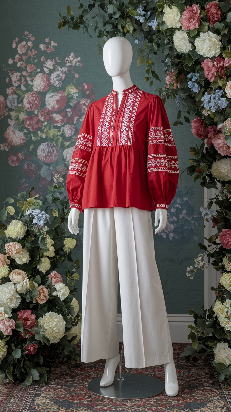 Chic Red Embroidered Blouse Ideas for Your Wardrobe outfit idea