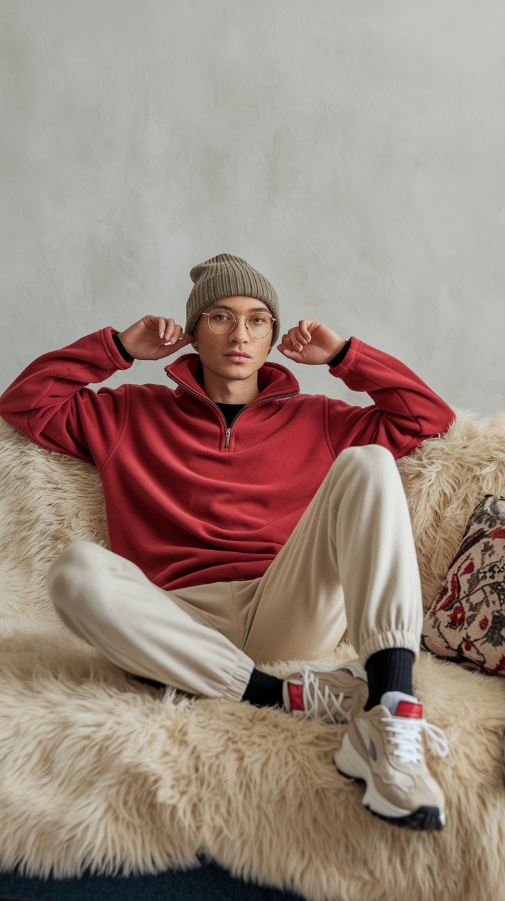 Cozy Red Half Zip Sweater Outfit for Chilly Days outfit idea