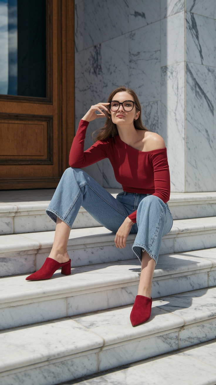 Chic Red Mules Outfit for Effortless Style outfit idea
