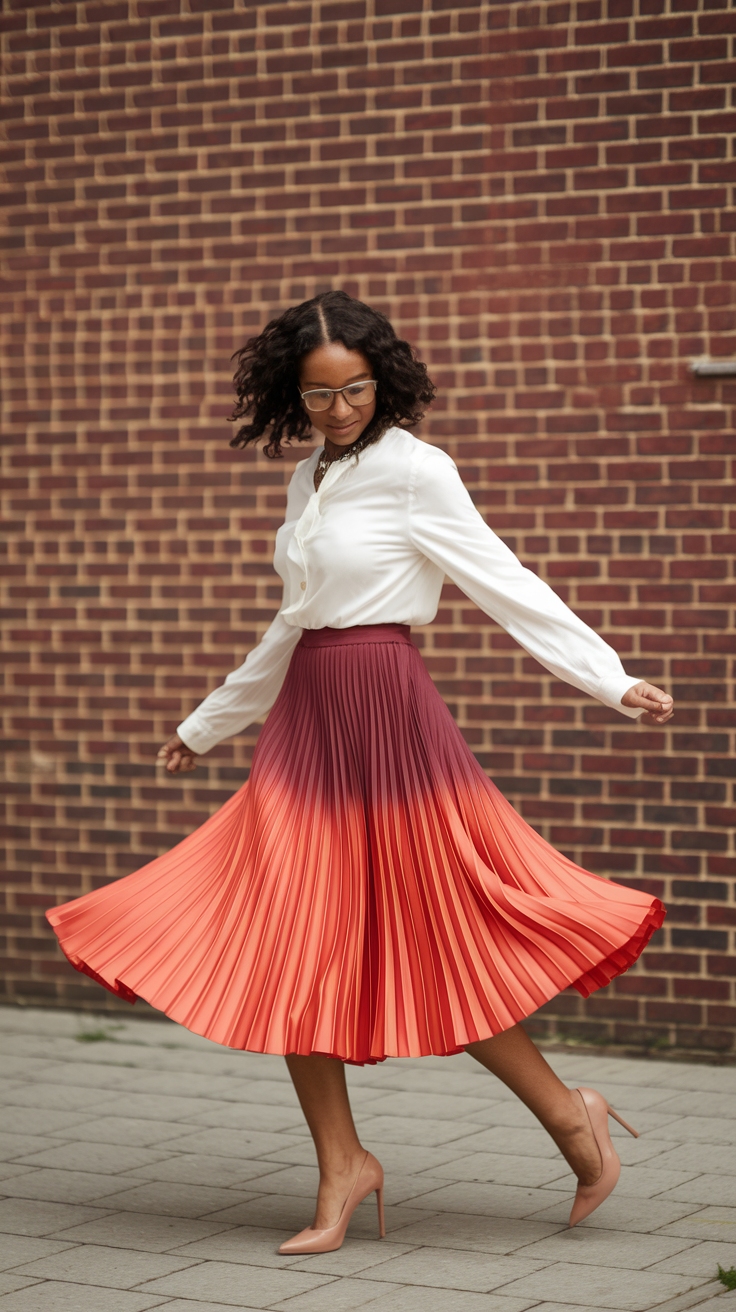 Fun and Flirty Red Orange Skirt Outfit for Spring outfit idea