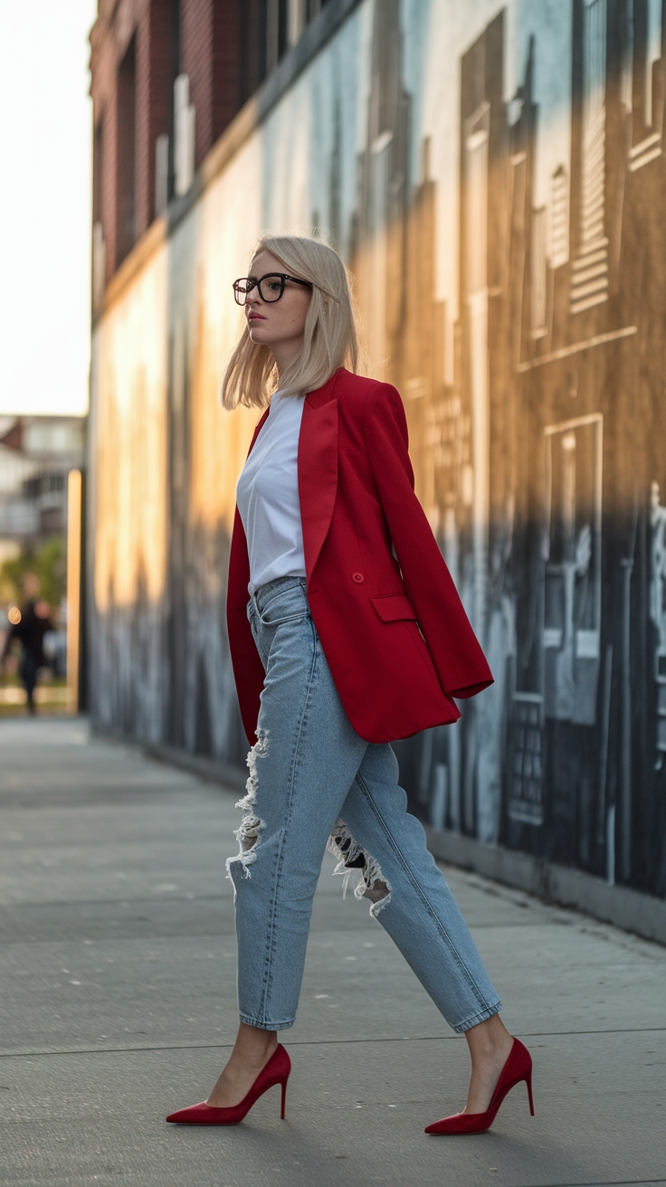 Dressing Up with Red Pumps Outfit Jeans for Elegance outfit idea