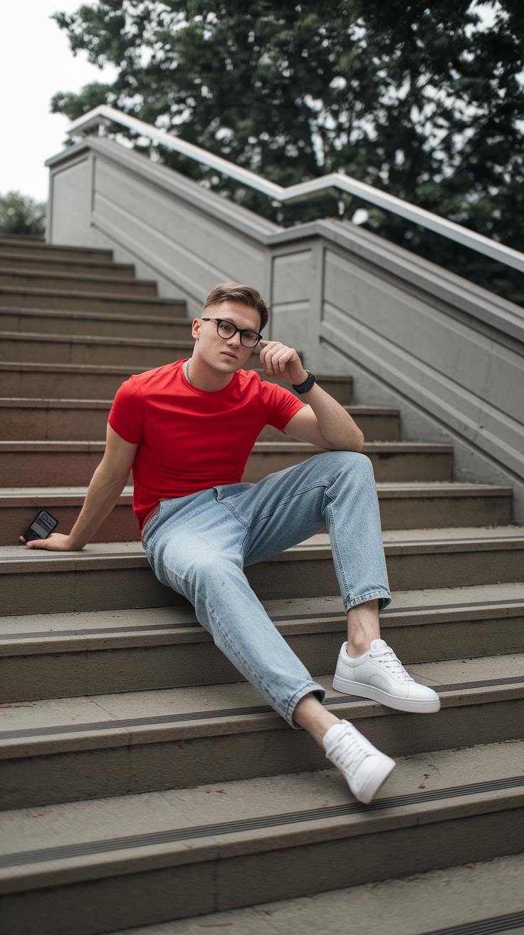 Effortlessly Chic Red Shirt Casual Outfit Inspirations outfit idea