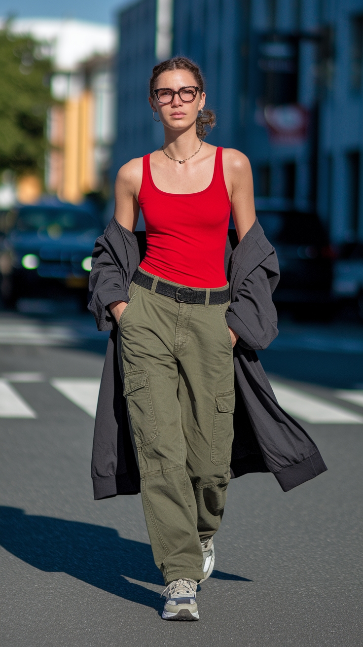 Sporty Yet Stylish: Red Singlet Outfit for Summer outfit idea