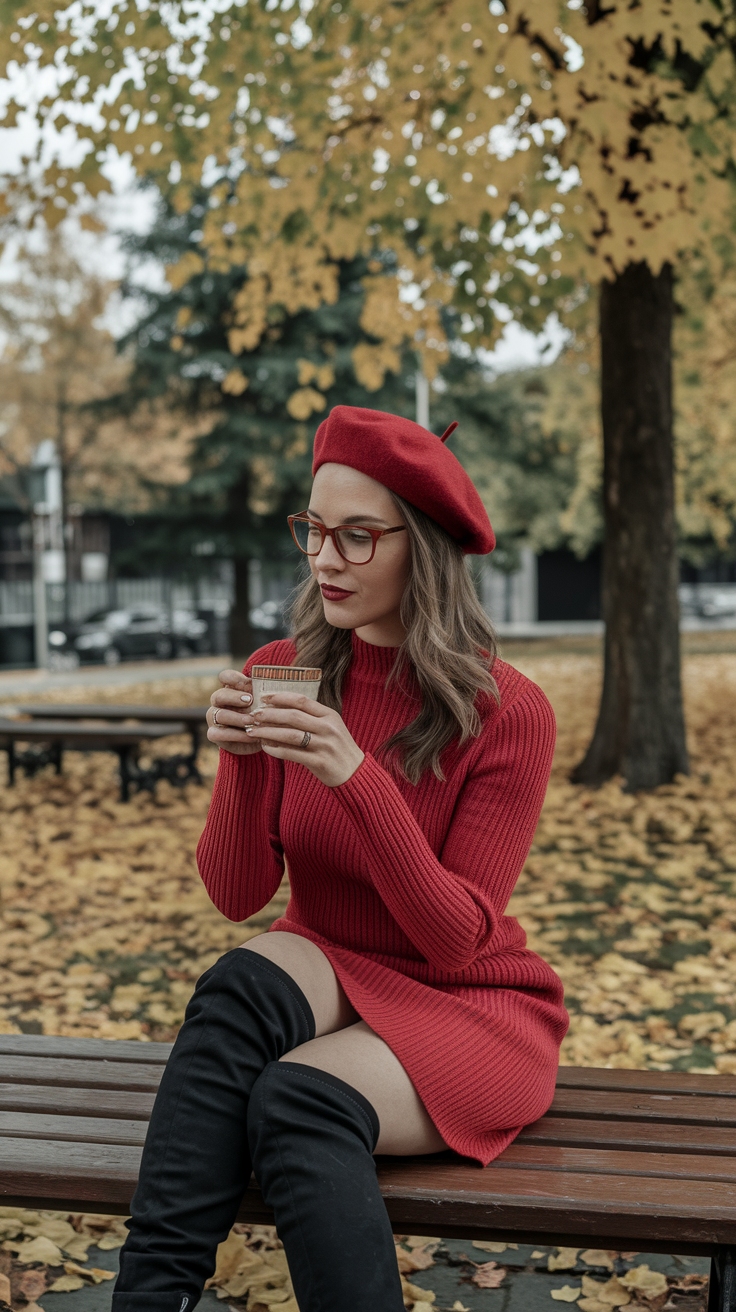 Winter Wonders: Red Sweater Dress with Boots outfit idea