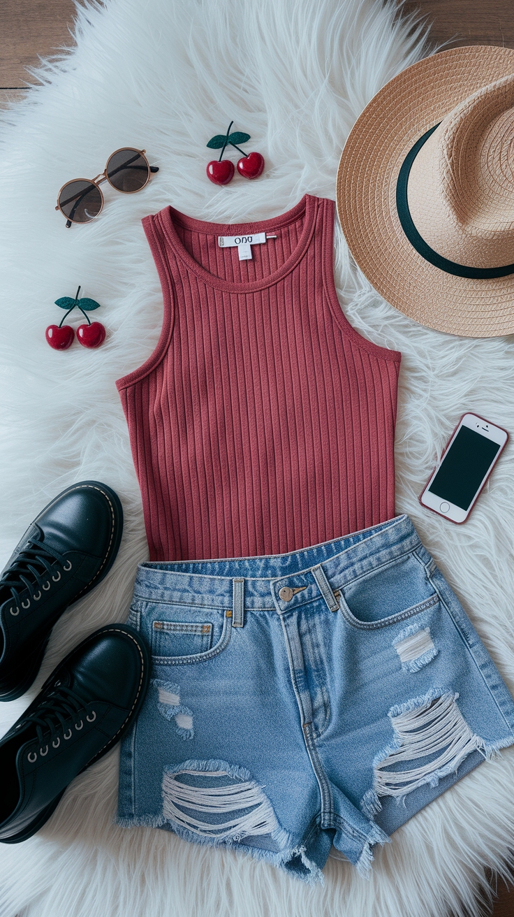 Versatile Looks with a Red Tank Top Outfit outfit idea
