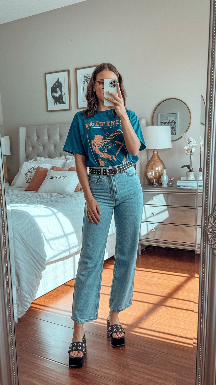 Retro T-Shirt Outfit Ideas for Vintage Vibes outfit idea