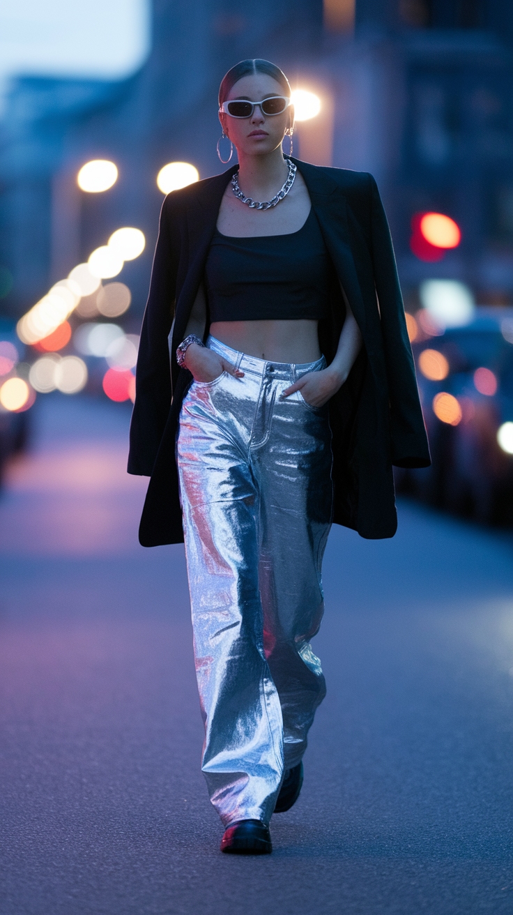 Silver Metallic Jeans Outfit: Styling Tips and Tricks outfit idea