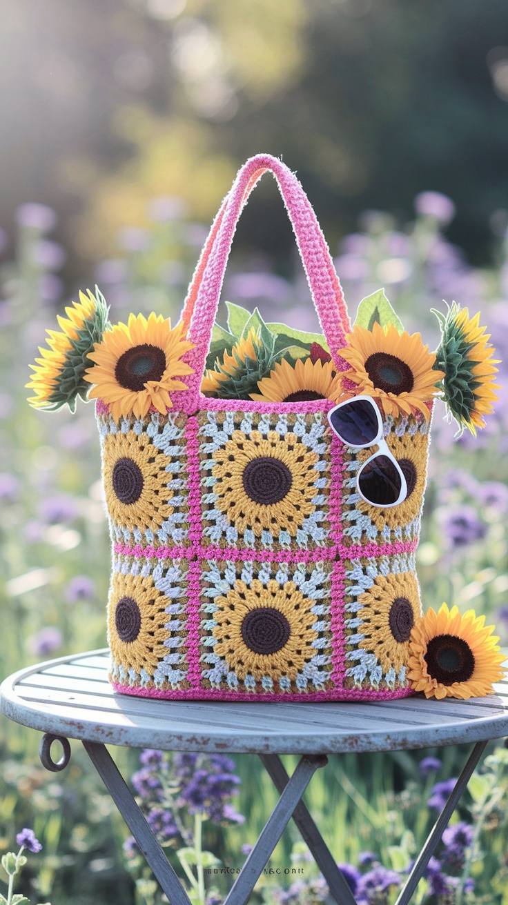 Sunflower Tote Bag Crochet Patterns to Brighten Your Day outfit idea