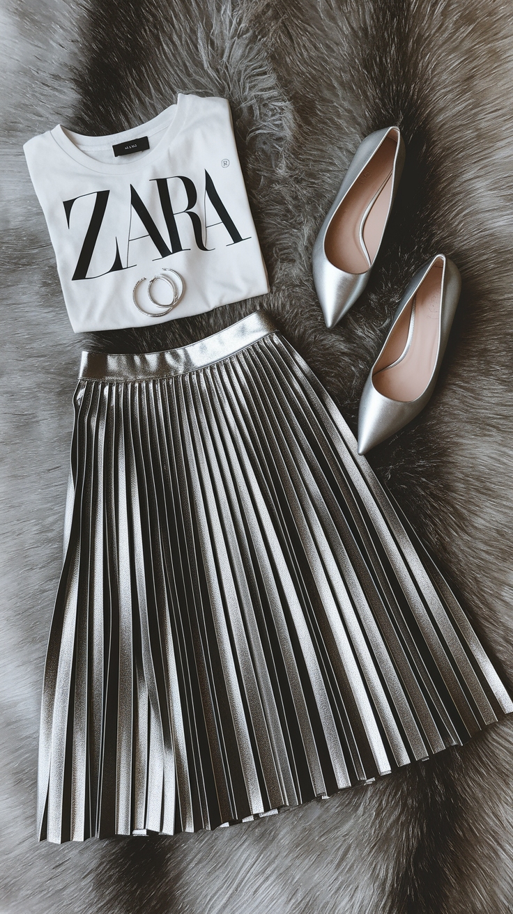 Zara Metallic Skirt: Versatile Styling Tips outfit idea