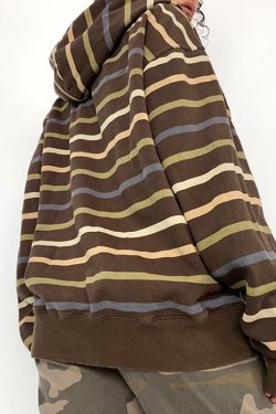 Style Core Aesthetics, New Style Trends - 90s Striped Zip Up Hoodie
