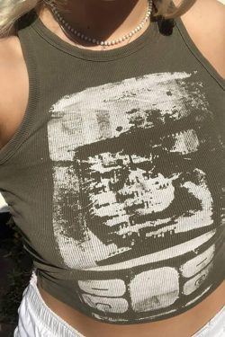 Style Core Aesthetics, New Style Trends - Abstract Print Rib Crop Tank Top