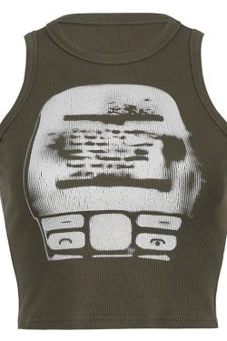 Style Core Aesthetics, New Style Trends - Abstract Print Rib Crop Tank Top