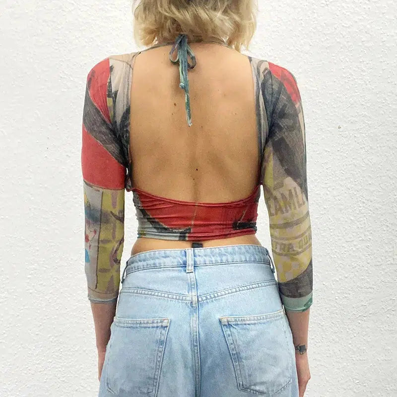 Style Core Aesthetics, New Style Trends - Abstract Woman Backless Crop Top Style Core Aesthetics, New Style Trends - Abstract Woman Backless Crop Top