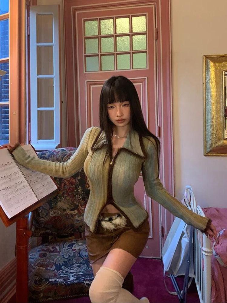 Style Core Aesthetics, New Style Trends - Acubi Fluffy Double Zip-Up Cardigan Style Core Aesthetics, New Style Trends - Acubi Fluffy Double Zip-Up Cardigan