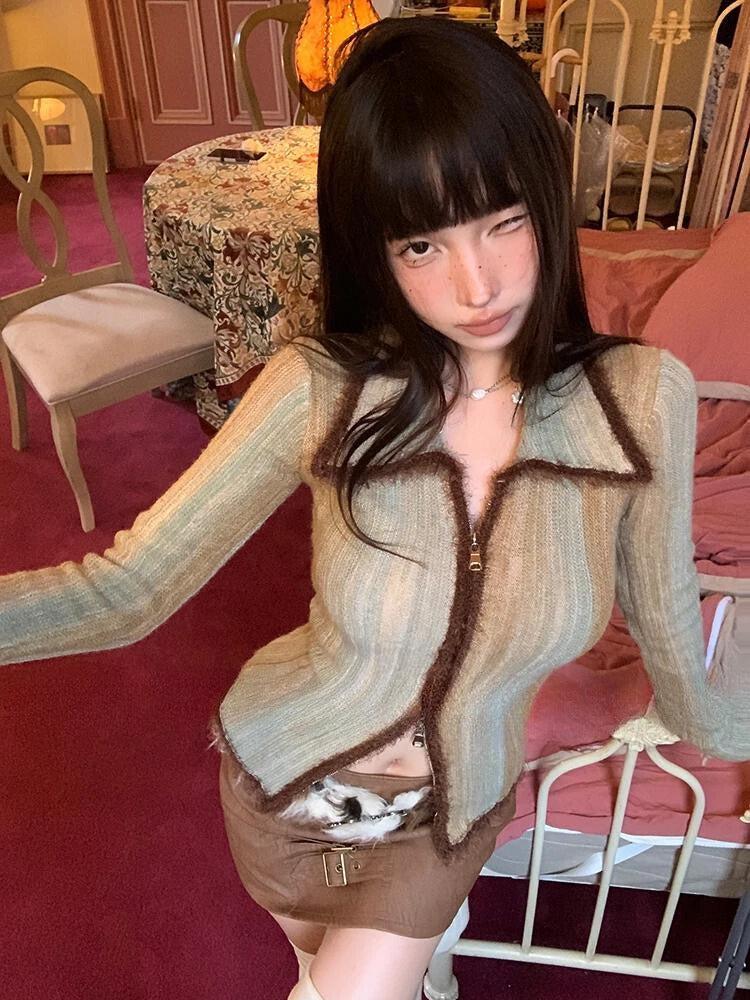 Style Core Aesthetics, New Style Trends - Acubi Fluffy Double Zip-Up Cardigan Style Core Aesthetics, New Style Trends - Acubi Fluffy Double Zip-Up Cardigan