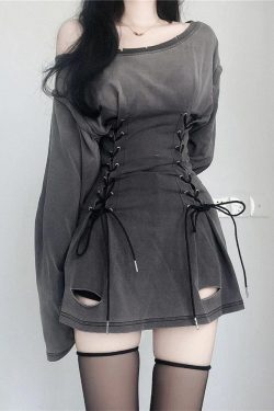 Style Core Aesthetics, New Style Trends - Acubi Smoke Lace Up Mini Dress