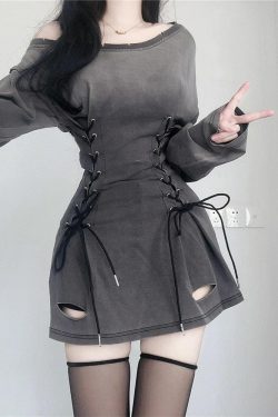 Style Core Aesthetics, New Style Trends - Acubi Smoke Lace Up Mini Dress