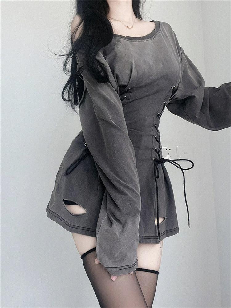 Style Core Aesthetics, New Style Trends - Acubi Smoke Lace Up Mini Dress Style Core Aesthetics, New Style Trends - Acubi Smoke Lace Up Mini Dress