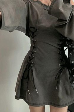 Style Core Aesthetics, New Style Trends - Acubi Smoke Lace Up Mini Dress