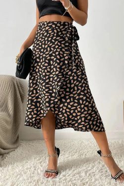 Style Core Aesthetics, New Style Trends - Asymmetric Tie Side Wrap Midi Skirt