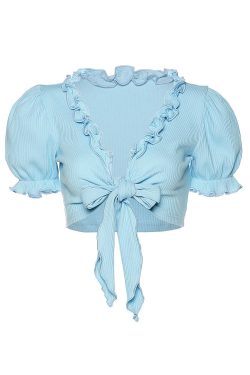 Style Core Aesthetics, New Style Trends - Baby Blue Knot Tie Crop Top